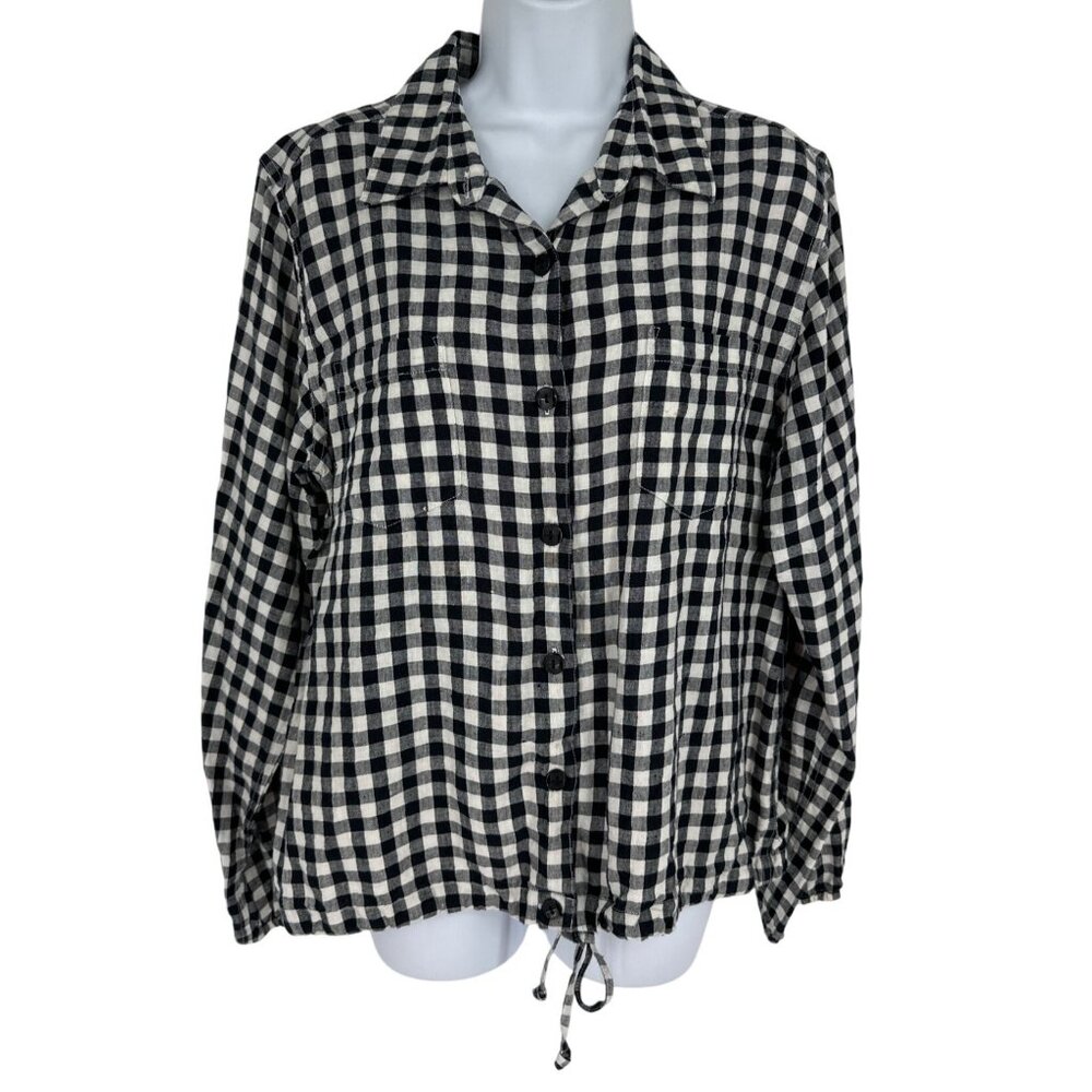 Christopher & Banks Gingham Button-Up Drawstring Waist  Long Sleeves Shirt Sz M